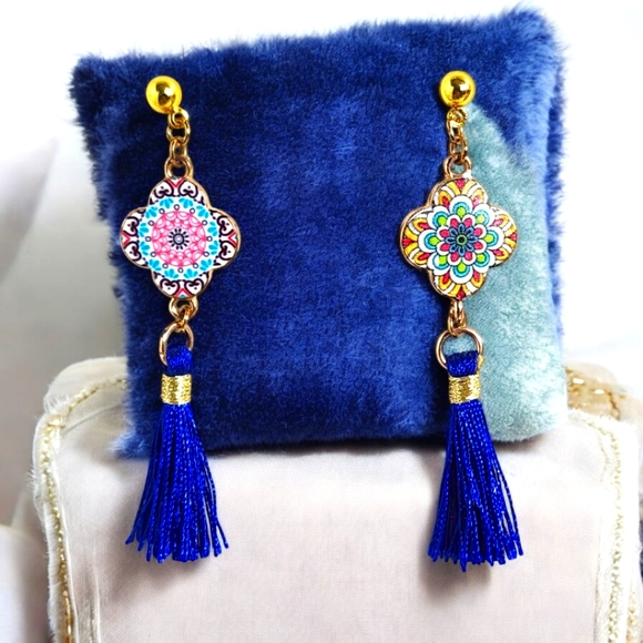 Hand Crafted Jewelry - Boho Mosaic/Brass Dangles